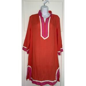 Les Canediers Tunic Dress Orange Pink Vneck SIZE 12